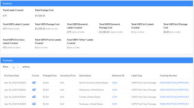 Postage History Report Screen